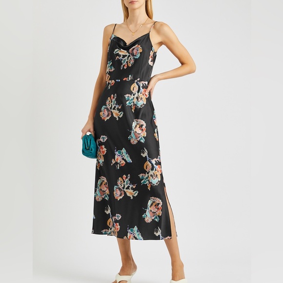 Vince Printed Satin Black Floral Slip Dress NWT - Picture 3 of 13